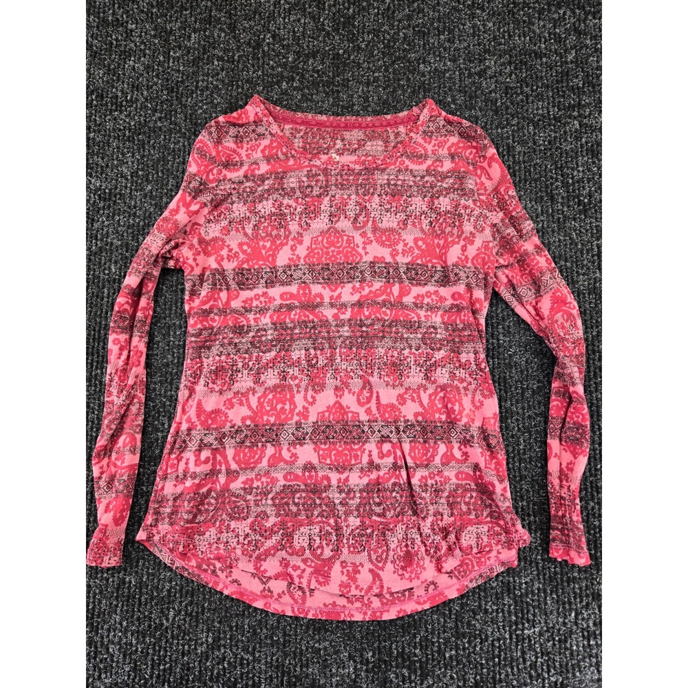 Womens Pink Paisley Striped Long Sleeve Crewneck Knit‎ Top RN138051 Size M